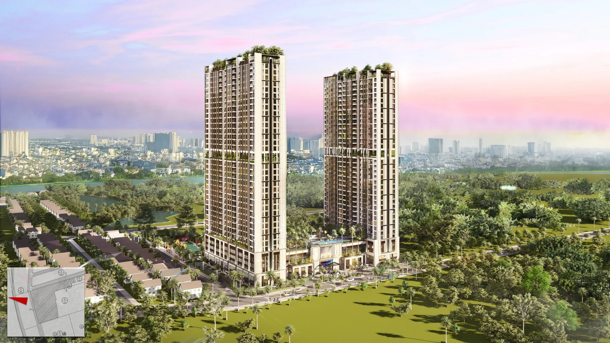 Cảnh quan thực tế công viên ven sông Tôm xanh ngát thanh bình