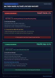 infographic dạng dọc ma trận phân định thuế thu nhập cá nhân 2 phần trăm bên bán và lệ phí trước bạ bên mua 2026