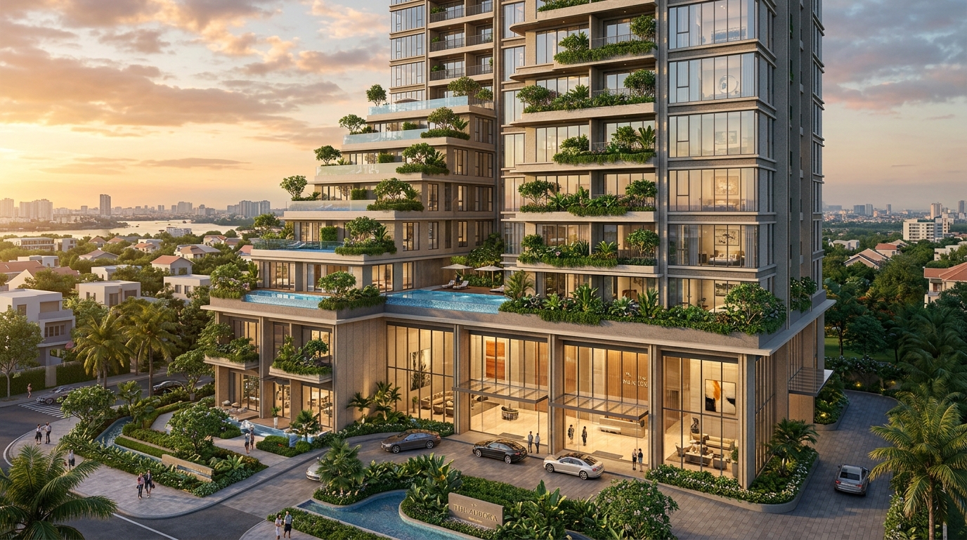 phối cảnh tổng thể tòa tháp căn hộ cao cấp ava aurora mặt tiền đại lộ võ văn kiệt quận 8 tphcm