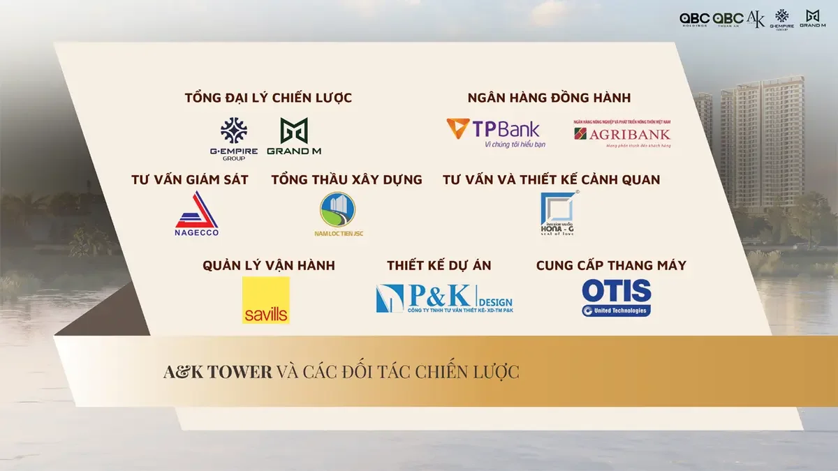 Danh sách các đơn vị đối tác chiến lược đồng hành phát triển dự án A&K Tower