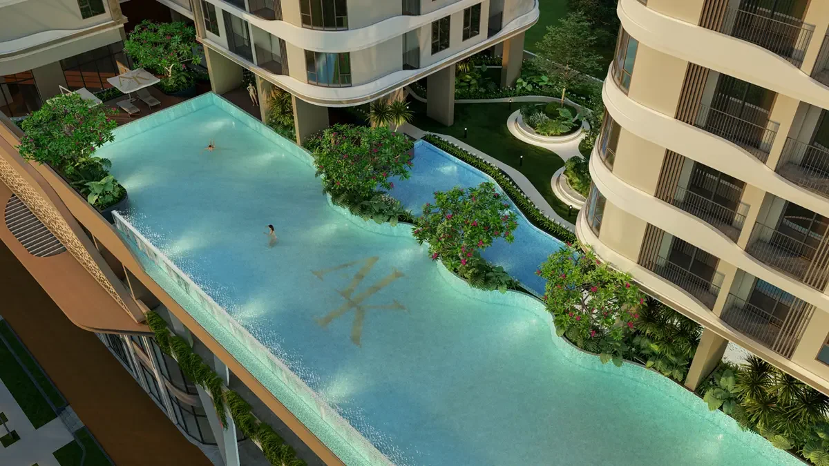 Hồ bơi vô cực trên cao với làn nước trong xanh tại dự án A&K Tower Thuận An