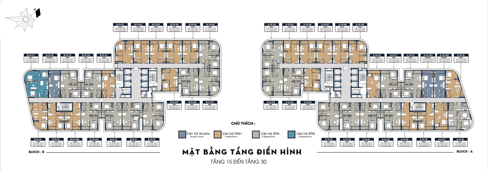 Bản vẽ mặt bằng tầng 15 đến tầng 30 dự án căn hộ A&K Tower Thuận An