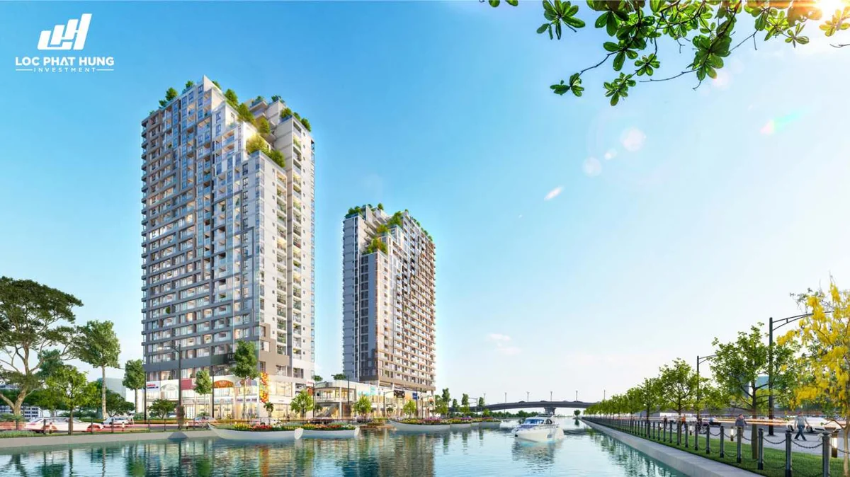 Phối cảnh tổng thể 2 khối tháp đôi căn hộ ven sông D-Aqua Bến Bình Đông Quận 8 - Dự án D-Aqua Quận 8