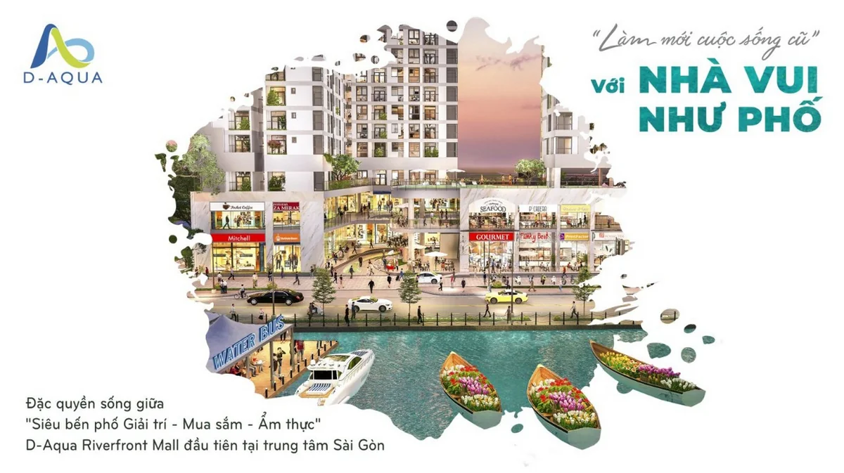 Không gian bếp tiện nghi và khu vực bàn ăn gia đình ấm cúng D-Aqua Quận 8 - Dự án D-Aqua Quận 8