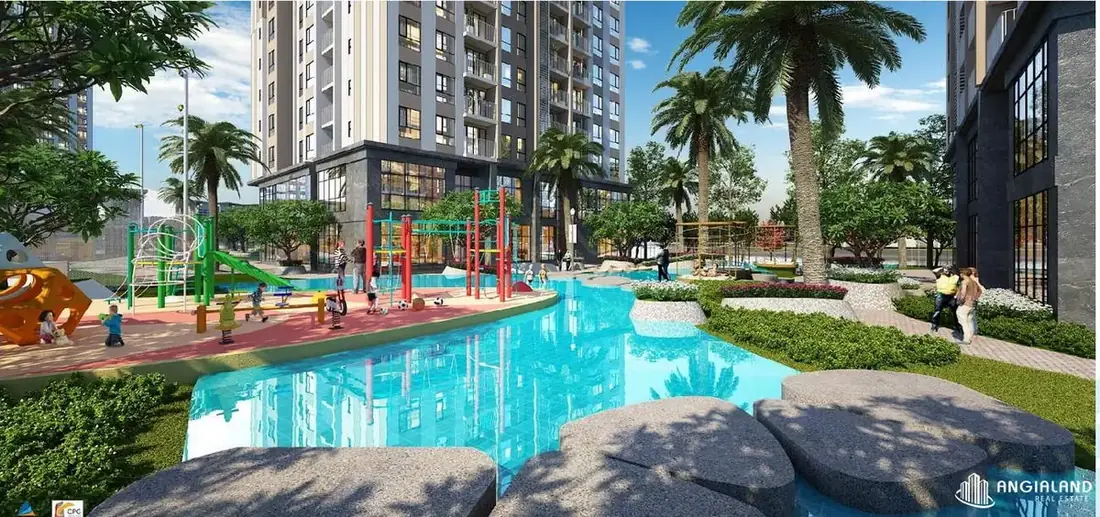 Hồ bơi uốn lượn phong cách resort nhiệt đới rộng 3.300m² tại Gem Riverside Hồ bơi uốn lượn phong cách resort nhiệt đới rộng 3.300m² tại Gem Riverside