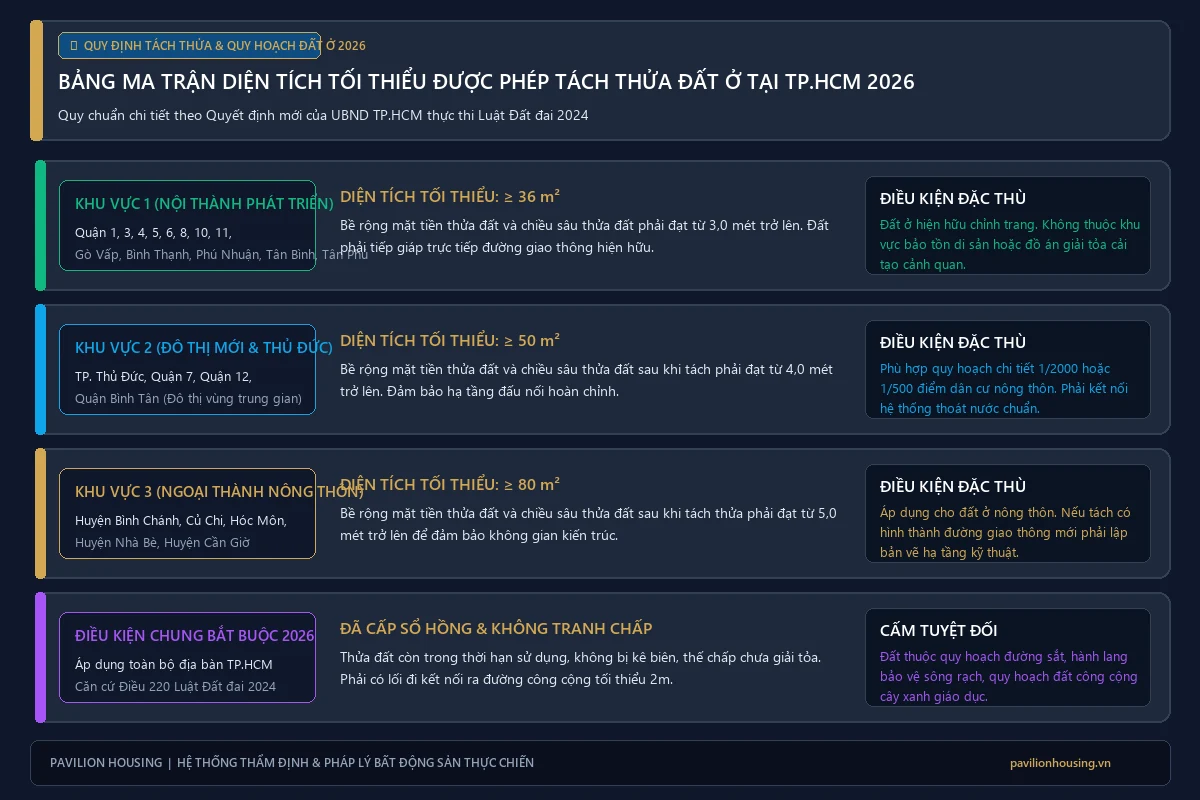Bảng ma trận diện tích tối thiểu được phép tách thửa đất ở tại TP.HCM theo 3 khu vực Quyết định mới năm 2026