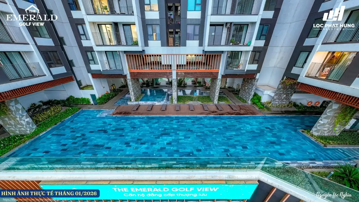The Canary Heights Thuận An - Hình ảnh thực tế số 4 hồ bơi resort, mặt bằng và khuôn viên xanh 2026