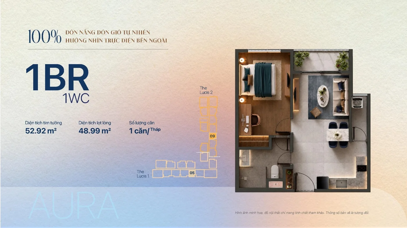 Layout căn hộ 1 phòng ngủ tháp The Lucis TT Genesis Thiết kế layout căn hộ 1 phòng ngủ tháp The Lucis dự án TT Genesis