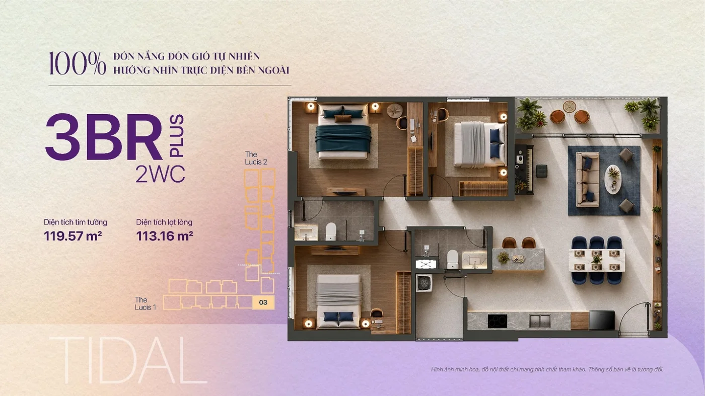 Layout căn hộ 3 phòng ngủ Plus tháp Lucis TT Genesis Layout căn hộ 3 phòng ngủ Plus tháp Lucis TT Genesis diện tích rộng rãi