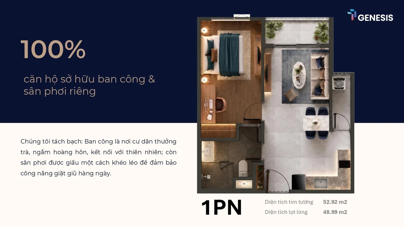 Mặt bằng Layout căn hộ 1 phòng ngủ TT Genesis Layout chi tiết thiết kế căn hộ 1 phòng ngủ TT Genesis Nhà Bè