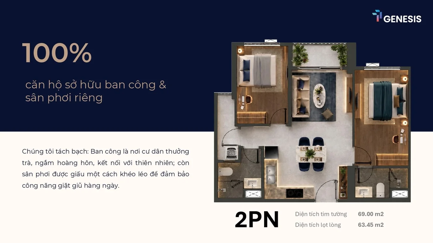 Mặt bằng Layout căn hộ 2 phòng ngủ TT Genesis Layout chi tiết thiết kế căn hộ 2 phòng ngủ TT Genesis Nhà Bè