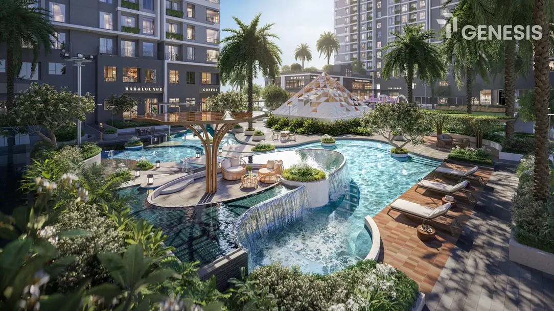 Phối cảnh hồ bơi vô cực TT Genesis Phối cảnh hồ bơi vô cực phong cách nghỉ dưỡng resort tại TT Genesis