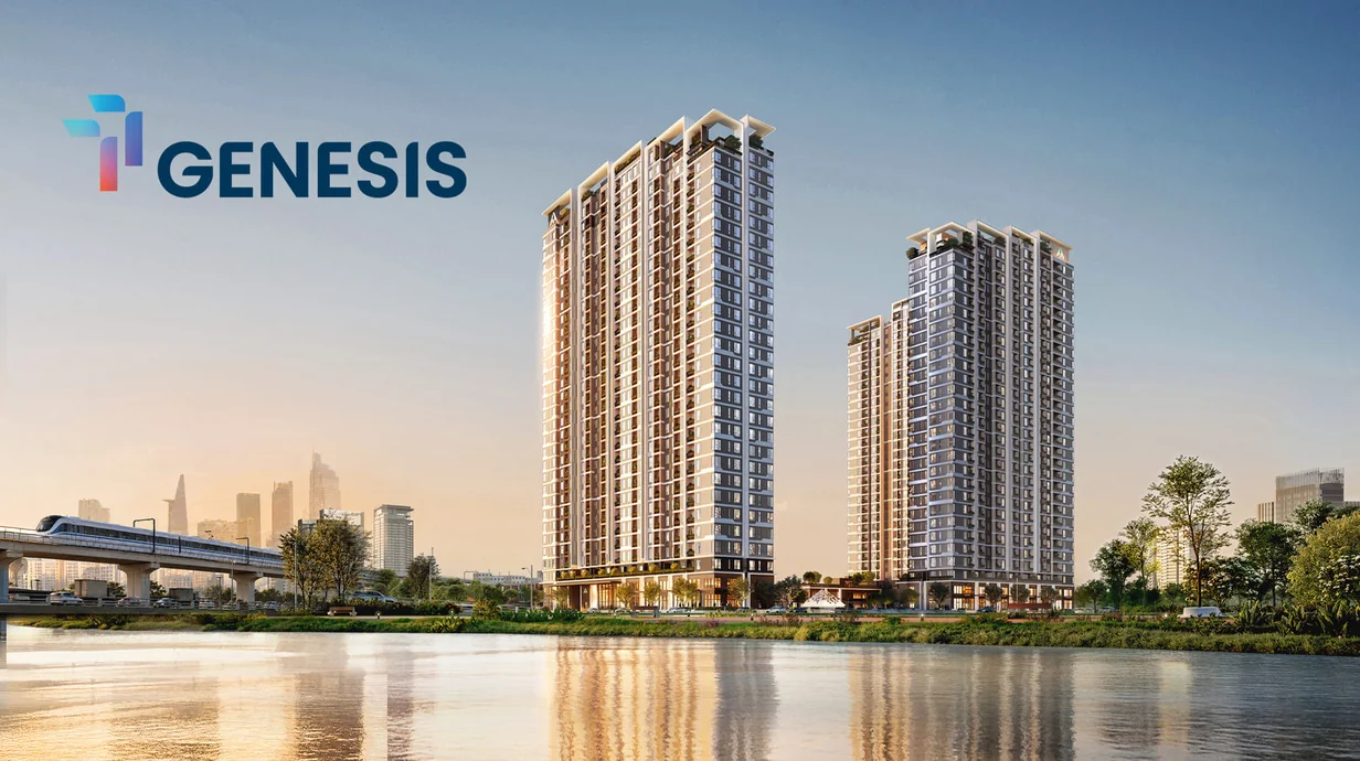 Phối cảnh tổng thể TT Genesis hướng sông Phối cảnh tổng thể dự án căn hộ TT Genesis Nam Sài Gòn tầm nhìn ven sông