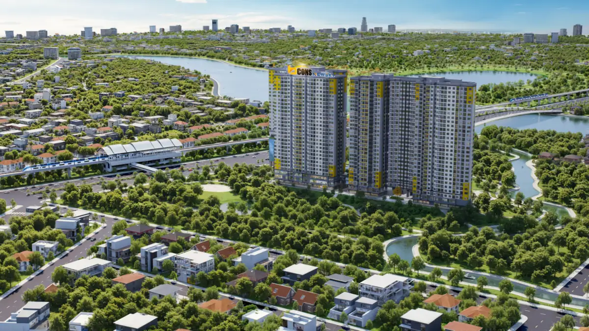 Toàn cảnh dự án Bcons NewSky từ trên cao nhìn về trung tâm TP.HCM