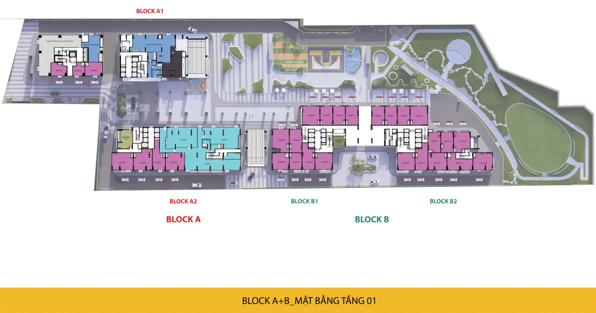 Sơ đồ mặt bằng chi tiết 4 block căn hộ Bcons NewSky