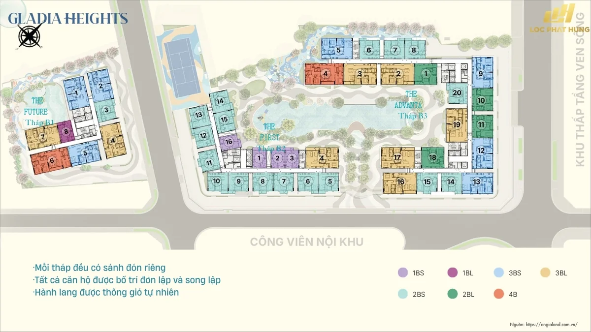 Sơ đồ mặt bằng tầng điển hình căn hộ cao cấp Gladia Heights Khang Điền