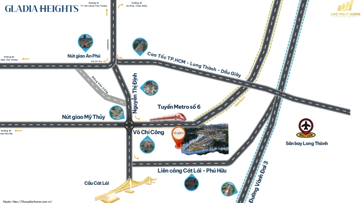 Sơ đồ vị trí kết nối giao thông liên vùng dự án Gladia Heights Võ Chí Công