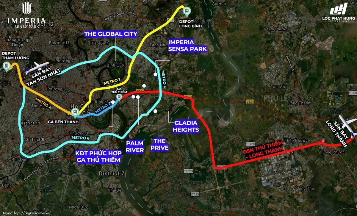 Sơ đồ vị trí kết nối mạng lưới giao thông Metro và Vành Đai 2 của Imperia Sensa