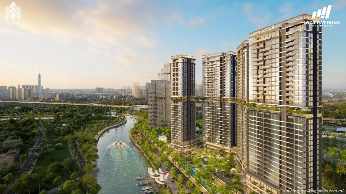Phối cảnh tổng thể các tòa tháp căn hộ resort ven sông Palm River Quận 2 An Phú