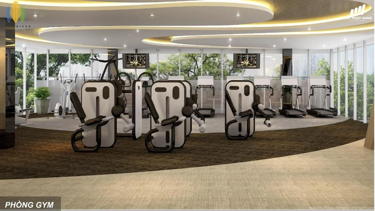 Phòng tập Gym hiện đại view trực diện hồ bơi và sông cảnh quan Palm River Phòng tập Gym hiện đại view trực diện hồ bơi và sông cảnh quan Palm River